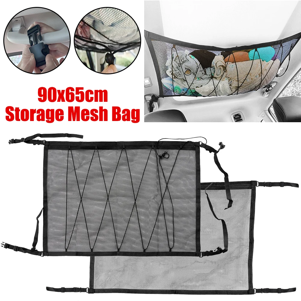 

Car Roof Storage Organizer Interior Cargo Storage Bag Breathable Mesh Bag Car Ceiling Storage Net Pocket Adjustable Mesh Pocket