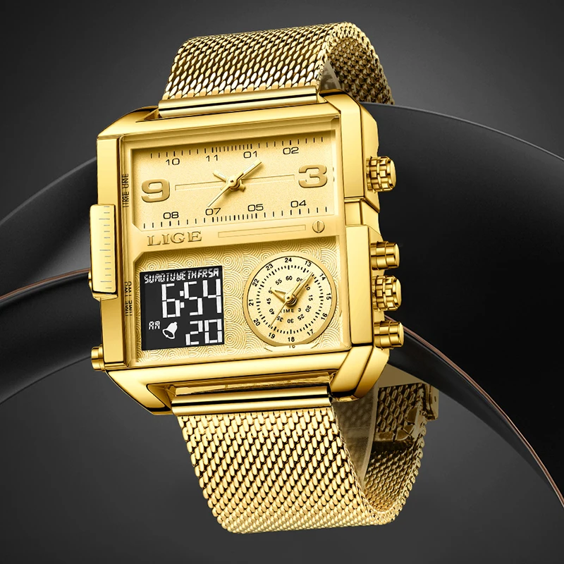 Men'S Fashion Week 2026 - LIGE 2026 New Golden Quartz Watch