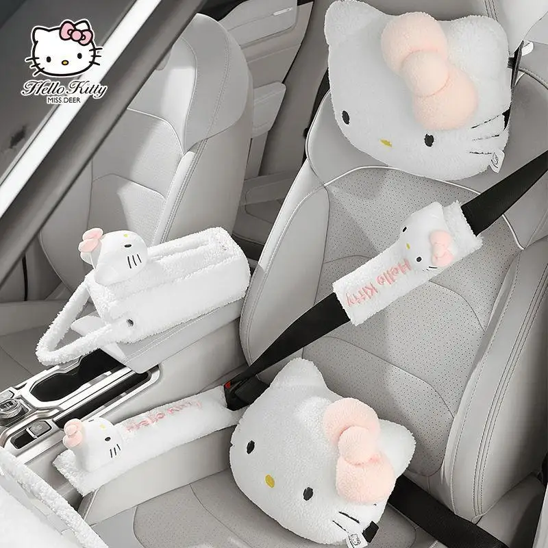 Car Decoration Kawaii Hellokitty Car Headrest Pillow Car Lumbar Pillow Cartoon Car Gap Strip Safety Belt Shoulder Pads Paper Box