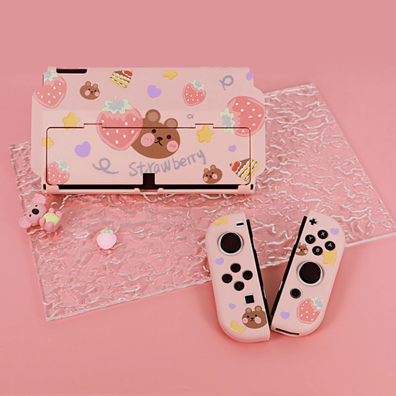 Słodki miś królik kreskówkowy przełącznik OLED powłoka ochronna miękkie etui TPU na przełącznik Nintendo OLED NS Joy-Con futerał na kontroler