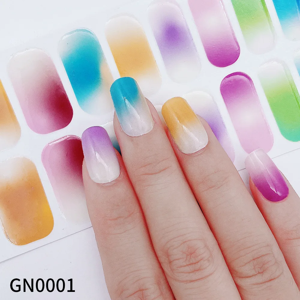 Icey Beauty 1set Minimally Colored Gradient Nail Stickers with 16 Finger Ins Style