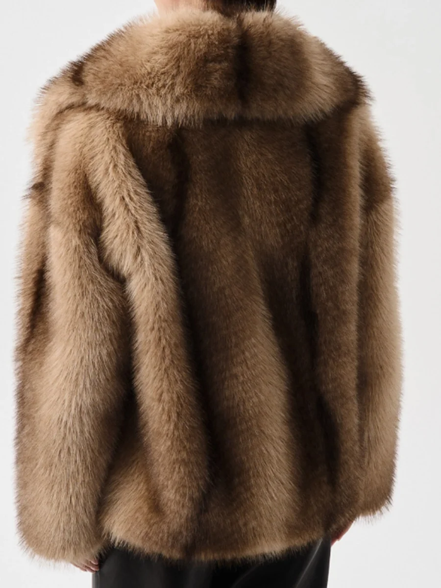 PUAL  Oversized Women Short Faux Fur Coat, Large Lapel Collar Warm Fluffy Winter Street Outerwear