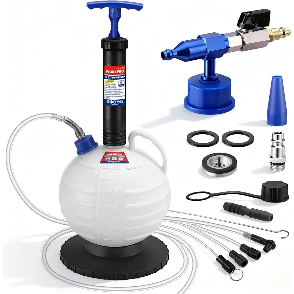 

6L Oil Extractor Pump, Pneumatic and Manual Fluid Extractor Pump with Main Hose, Three Extensions and Brake Bleeding Hose for Au