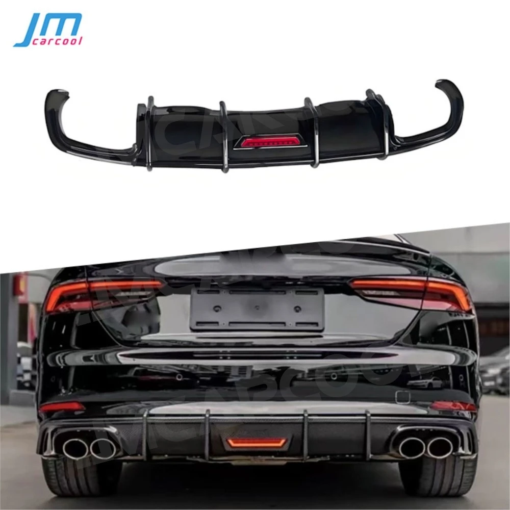 

Gloss Black Rear Bumper Lip Diffuser Spoiler for Audi A4 S4 Sline 2017-2019 ABS Car Rear Diffuser Spoiler With Light FRP Bodykit