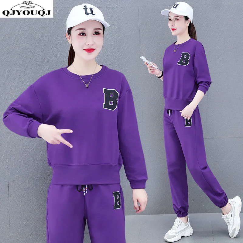 

Large size women's spring and autumn new set fashion top+casual pants two-piece set