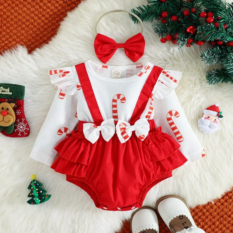 Christmas Baby Clothes Long Sleeve Red Plaid Romper Dress Newborns Christmas Dress Hairband Costume New Year Baby Clothes