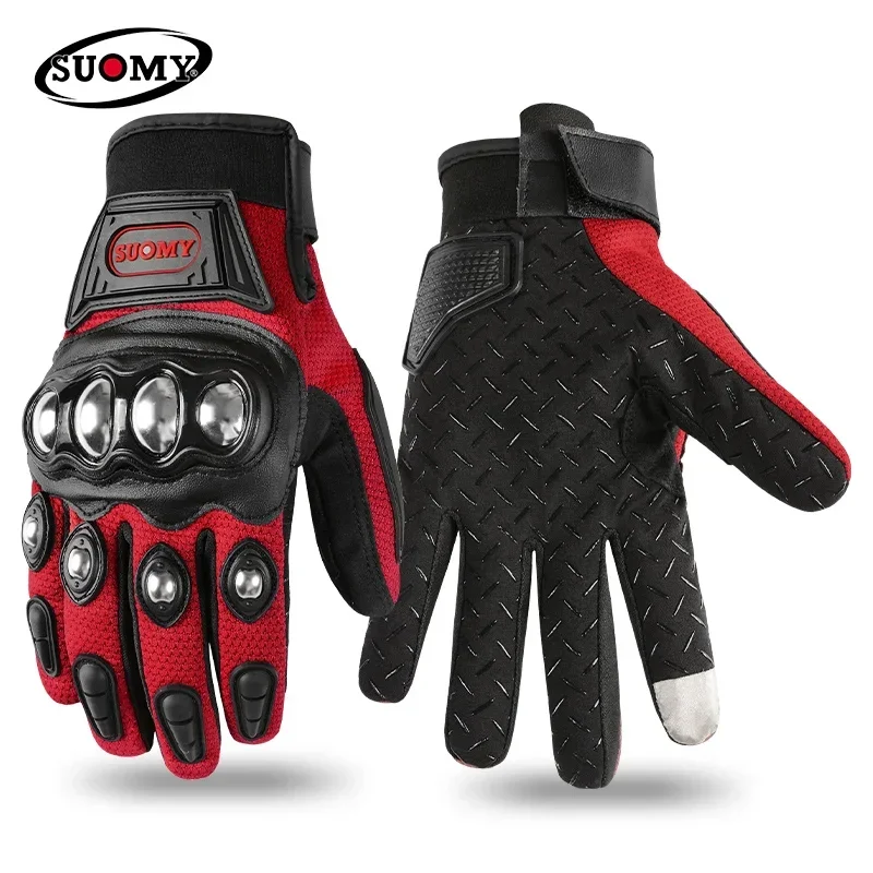 

SUOMY Motorcycle Gloves Red/Black/Green Summer Stainless Steel Anti-Slip Breathable Full Finger Riding Gloves for Men Women