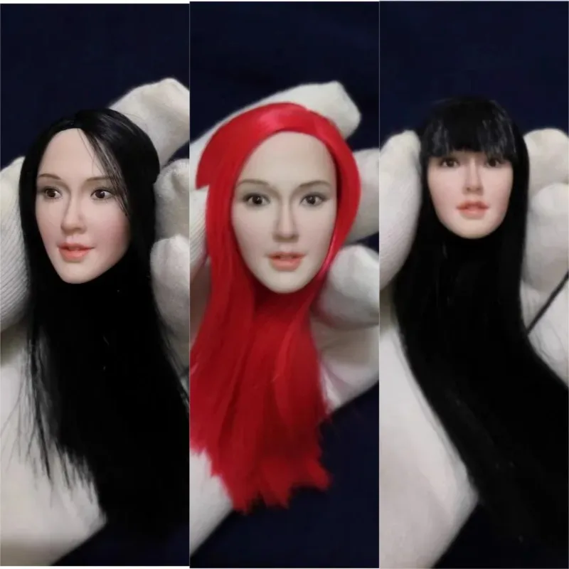 

1/6 Scale Female Soldier Head Sculpt Asian Beauty Head Carving Model Ornament for 12In White Skin Hobbies Body