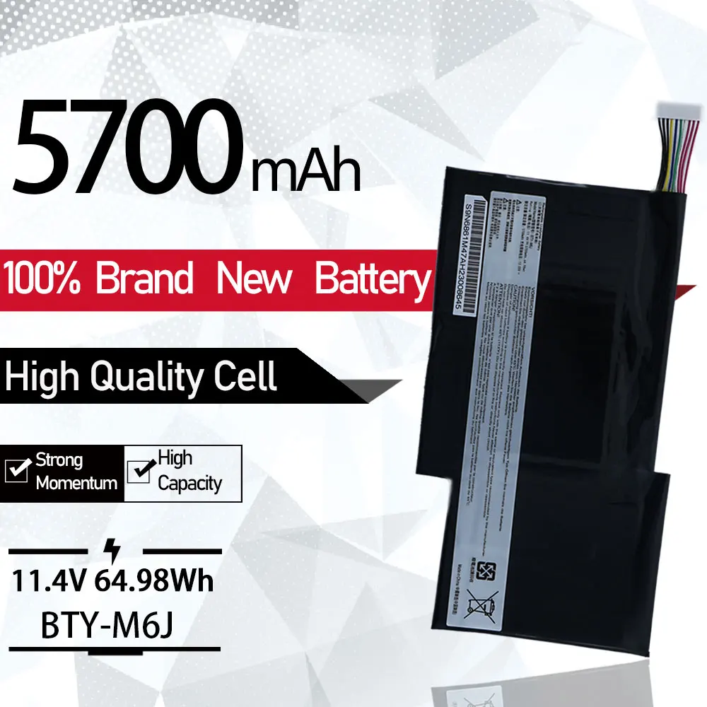 Nova 11.4v 5200mah Bateria do Portátil para Msi Bty-m6j Gs63vr Gs73vr 6rf001us Bp16k131 9n793j200 Tablet pc Ms-17b1 Ms-16h2 Ms-16k