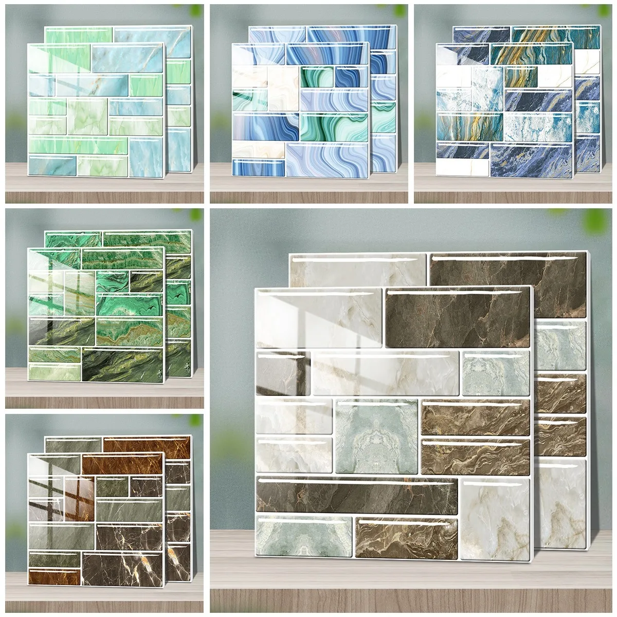 

Imitation Marble Glossy Self-adhesive Wall Sticker with Protective Film 6mm Thickness for Kitchen Backsplash Oil-proof Wallpaper