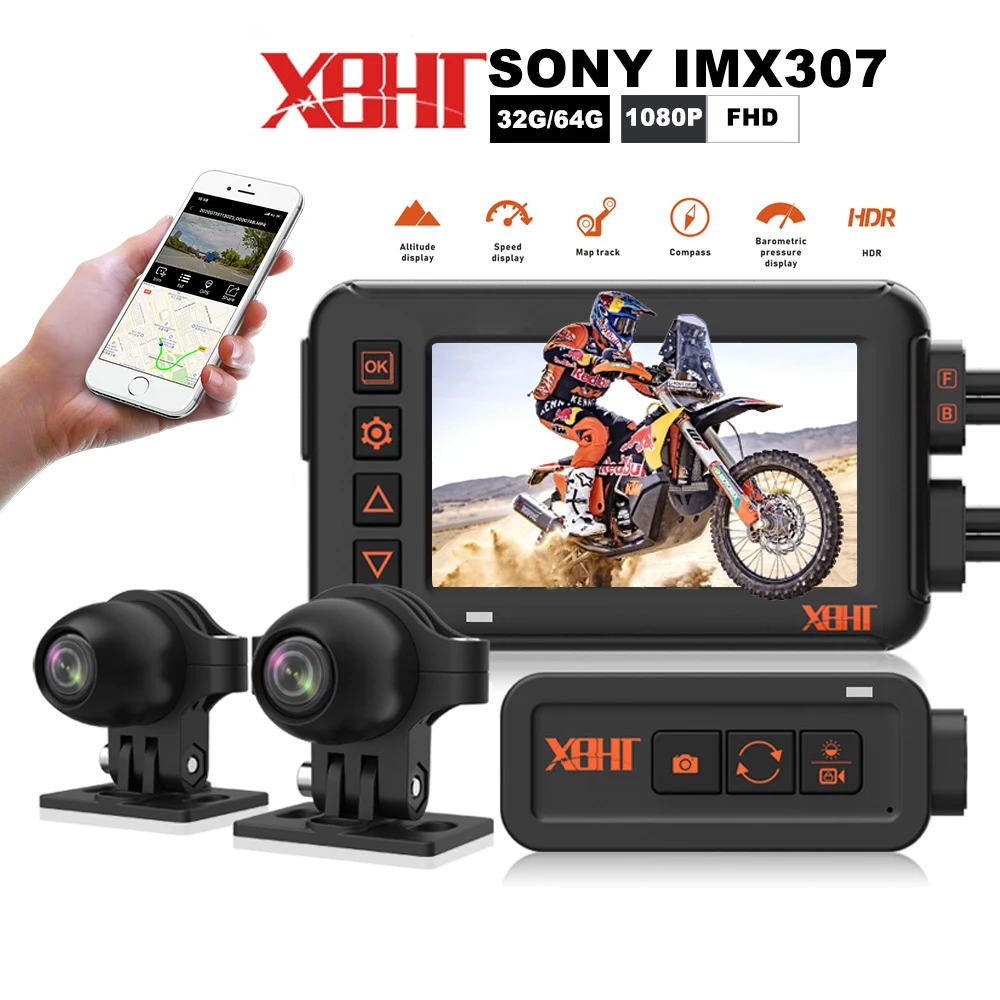 Motorcycle DVR Driving Recorder Waterproof Motocross DVR Dash Cam Video Dual 1080P Front Rear Camera GPS Night Vision