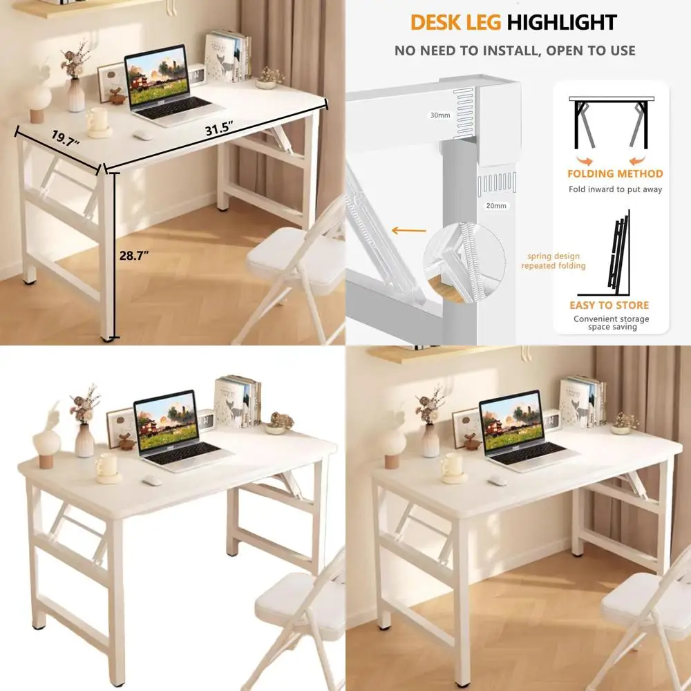 

Space-Saving 31.5 White Foldable Desk, No Assembly Required, Ideal for Small Bedrooms