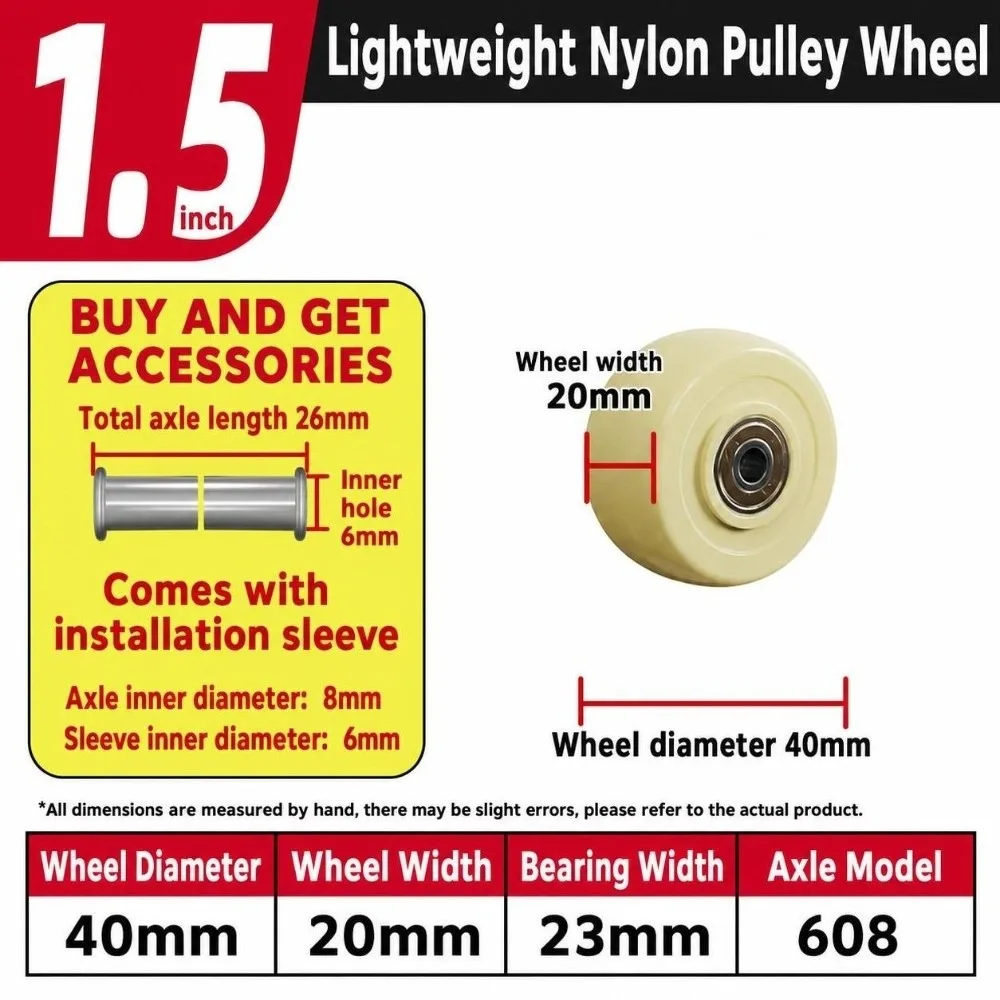 Durable 1.5-5 Inch Caster Wheel High Load Capacity Nylon Replacement Wheel Wear Resistance Roller Wheel For Chair Replacement