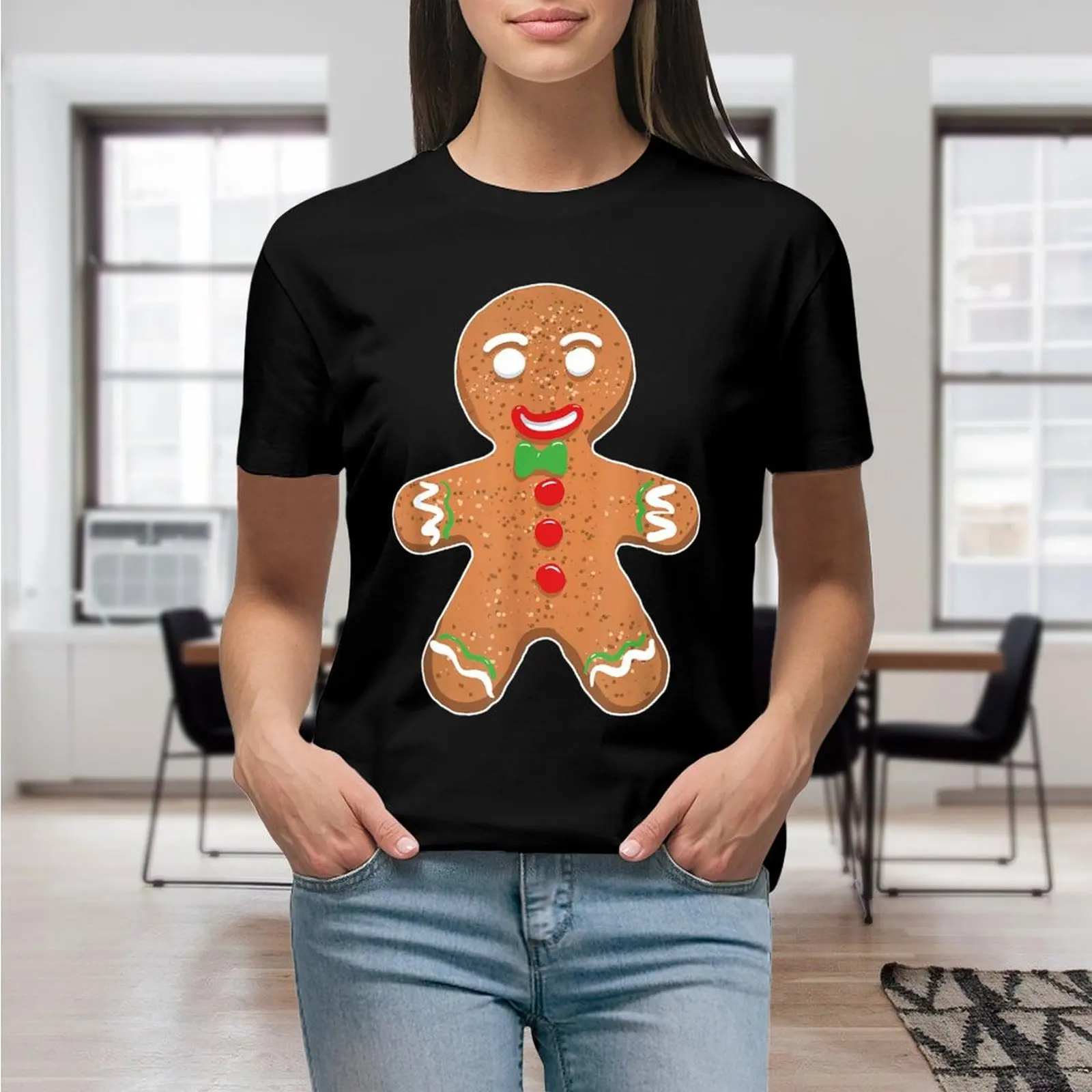 Gingerbread Man Christmas Cookie Costume Baking Team T Shirt Graphic Shirt Casual Shorts Sleeved Female Tee T-Shirt Size S-4XL