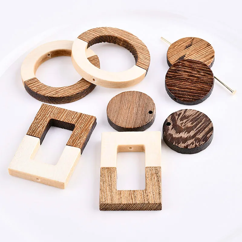 

Korean retro hit color mosaic square round wood jewelry earring earrings accessories material DIY