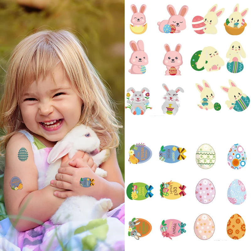 3pcs/Set Cartoon Easter Day Temporary Tattoo Sticker for Kids Face Body Cute Rabbit Colorful Children's Sticker Water Transfer