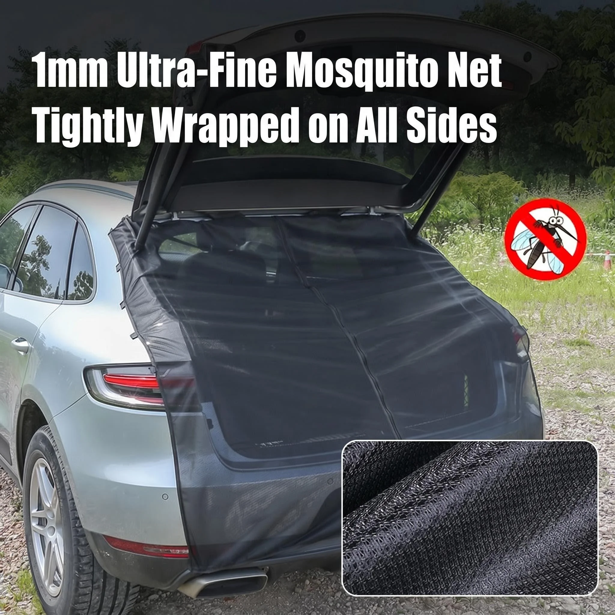 Magnetic SUV Tailgate Mosquito Net, Rear Trunk Mesh Screen for Camping, Universal Car Rear Door Anti-Mosquito Tent Curtain.