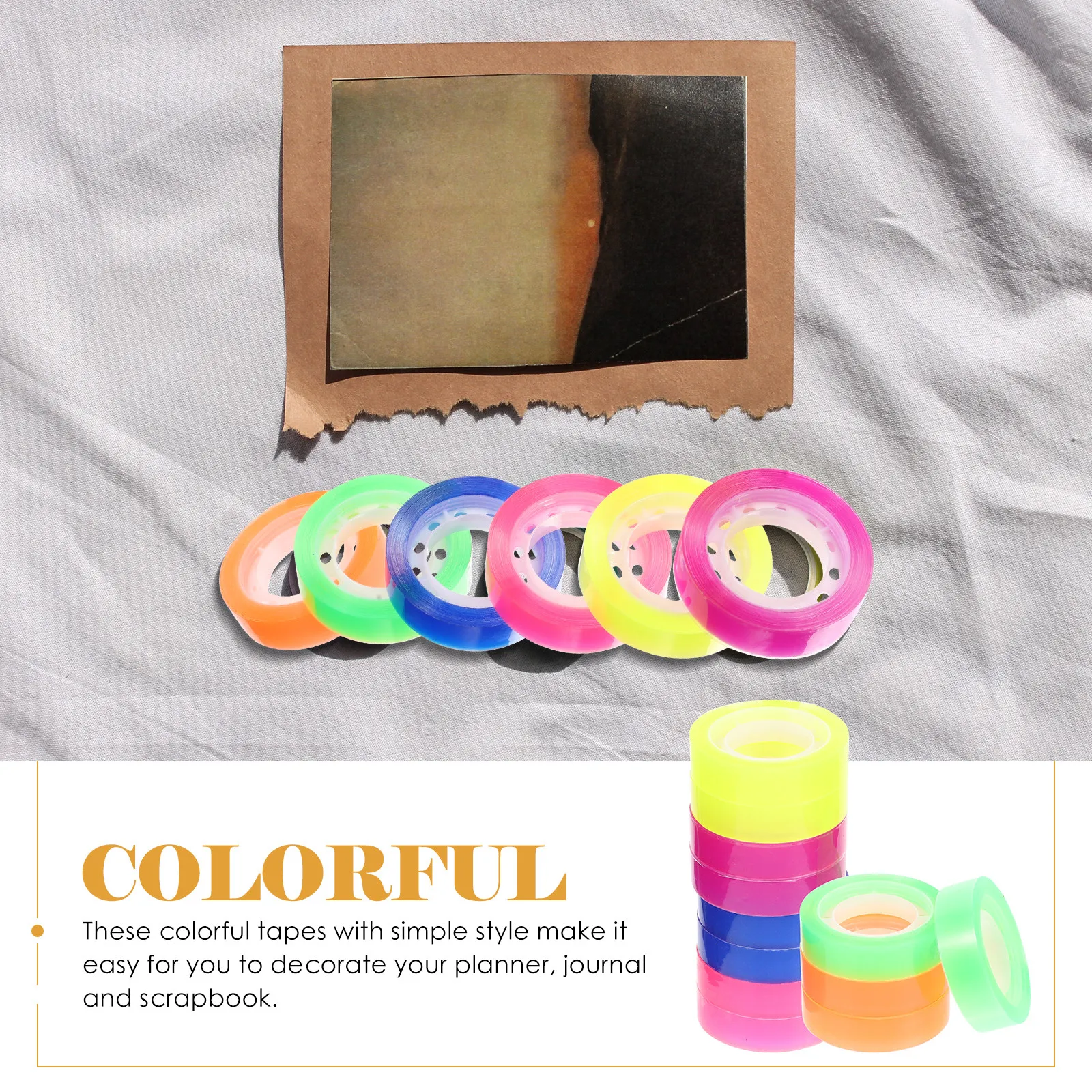 

12 Rolls Long-Lasting Colorful Clear Tape Hand-Tearable Residue-Free Decorative Adhesive Tape for Planner Diary Album Scrapbook