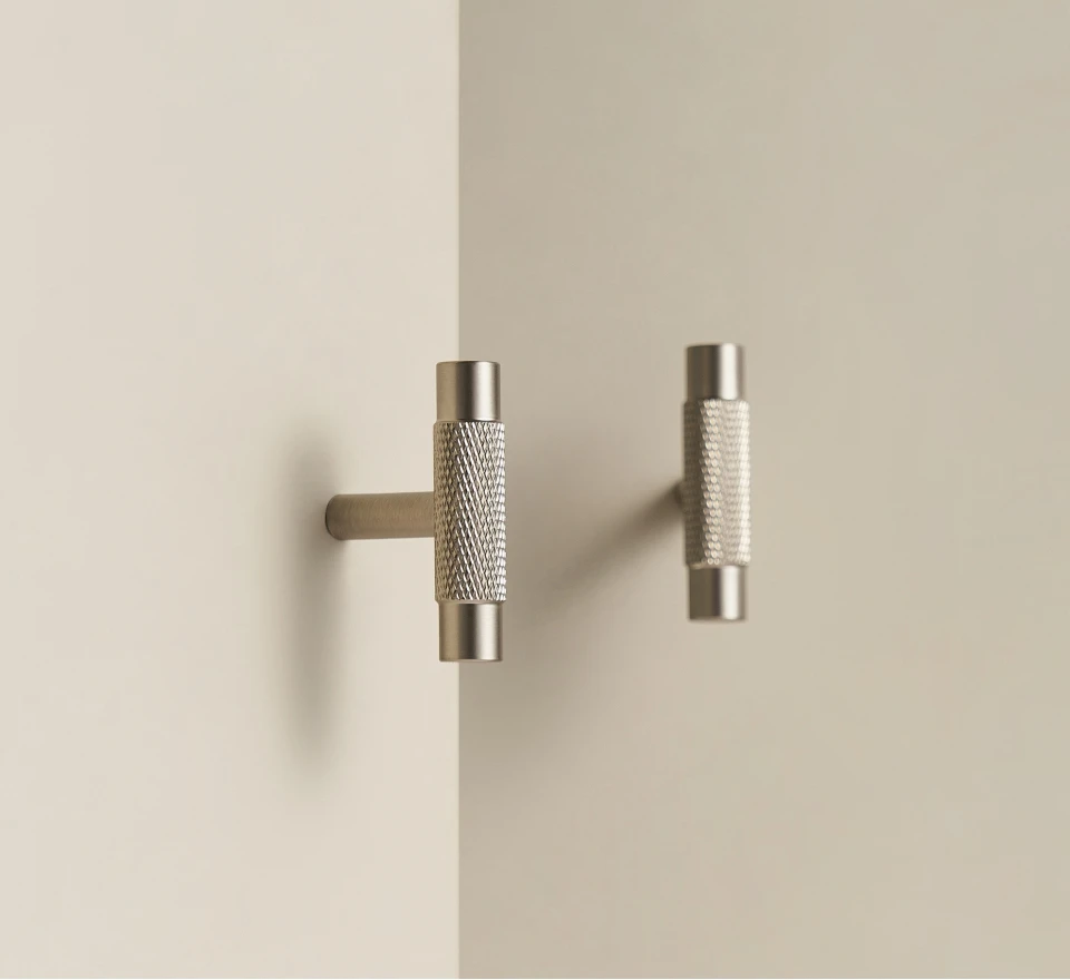 Nurlin Solid Brass Nickel Brushed Silver Knurled Classic Luxury kitchen Knobs Furniture Door Handle Available In Multiple Sizes