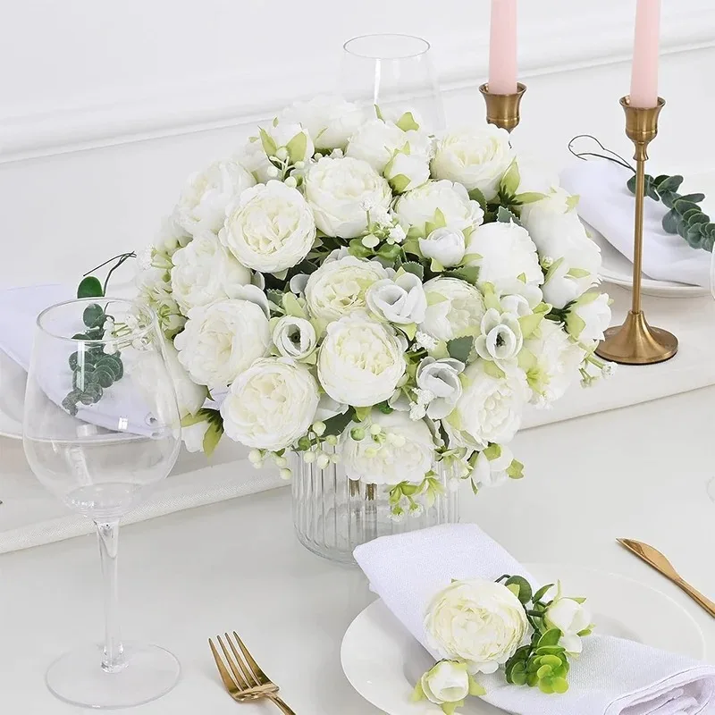 1/2 Stücke 30 cm Rose Weiß Seidenstrauß Pfingstrose Künstliche Blütenknospen Braut Hochzeit Dekor Dekoration Gefälschte Blume Valentinstag – Detail 3