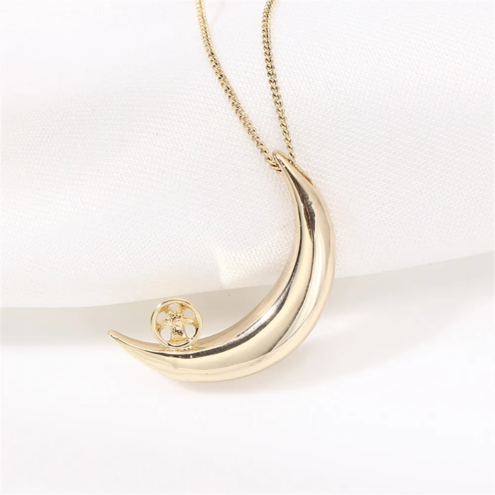 

Domestic 14k Gold Plated Genuine Gold Color Retention Moon Fresh Water Pearl Pendant DIY Accessories Empty Support for Women