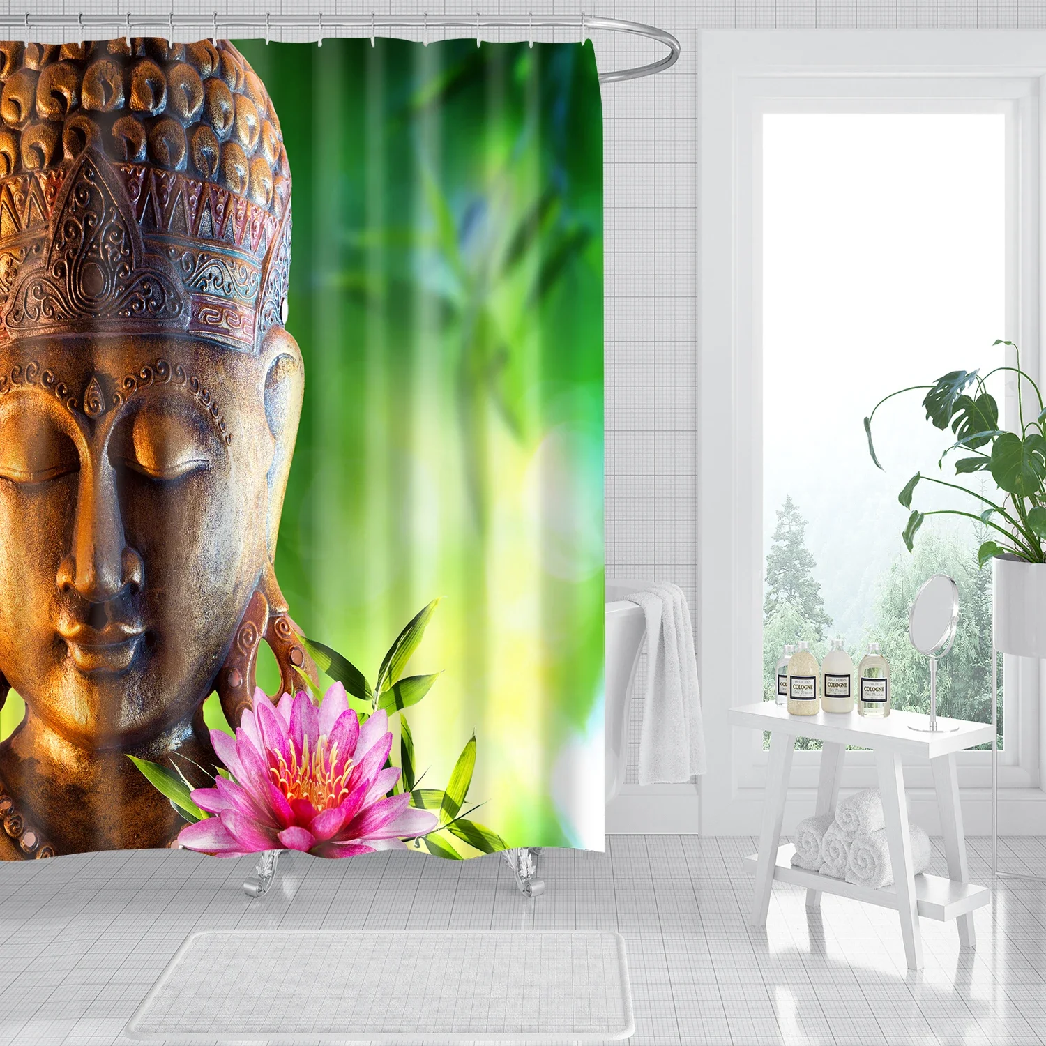 

Водонепроницаемая занавеска для душа, домашний декор, 3D занавески для ванной с растением Будды и крючками, занавески с принтом кактуса, экран для ванной комнаты