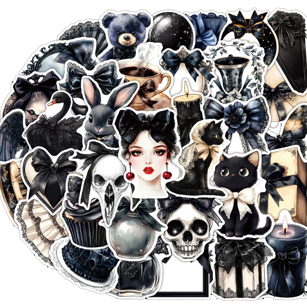 Pegatinas de dibujos animados con lazo gótico oscuro, calcomanías de decoración estética, papelería para teléfono, guitarra, juguetes adhesivos impermeables, 10/30/50 Uds.