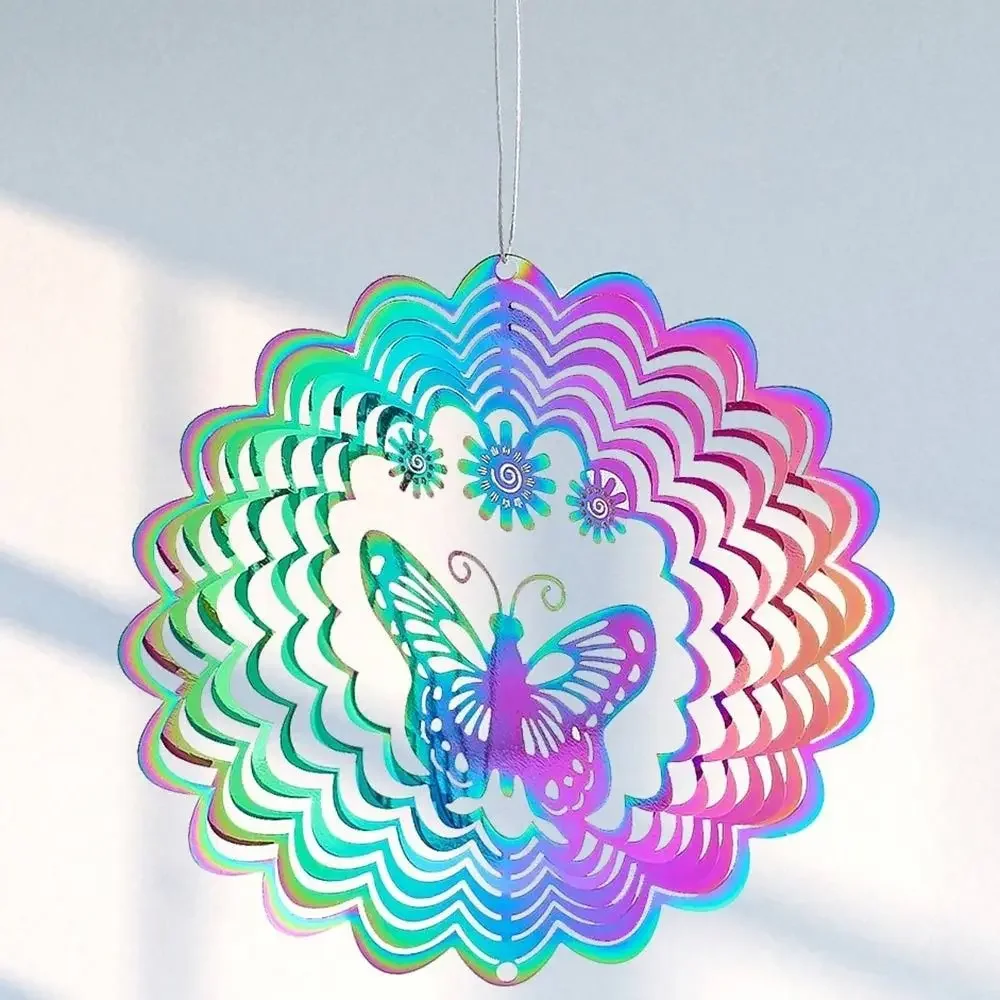 3D Gradient Color Wind Spinner Catcher Bird Deterrent Dynamic Wind Chime Flowing Light Effect Pendant Garden Yard Hanging Decor