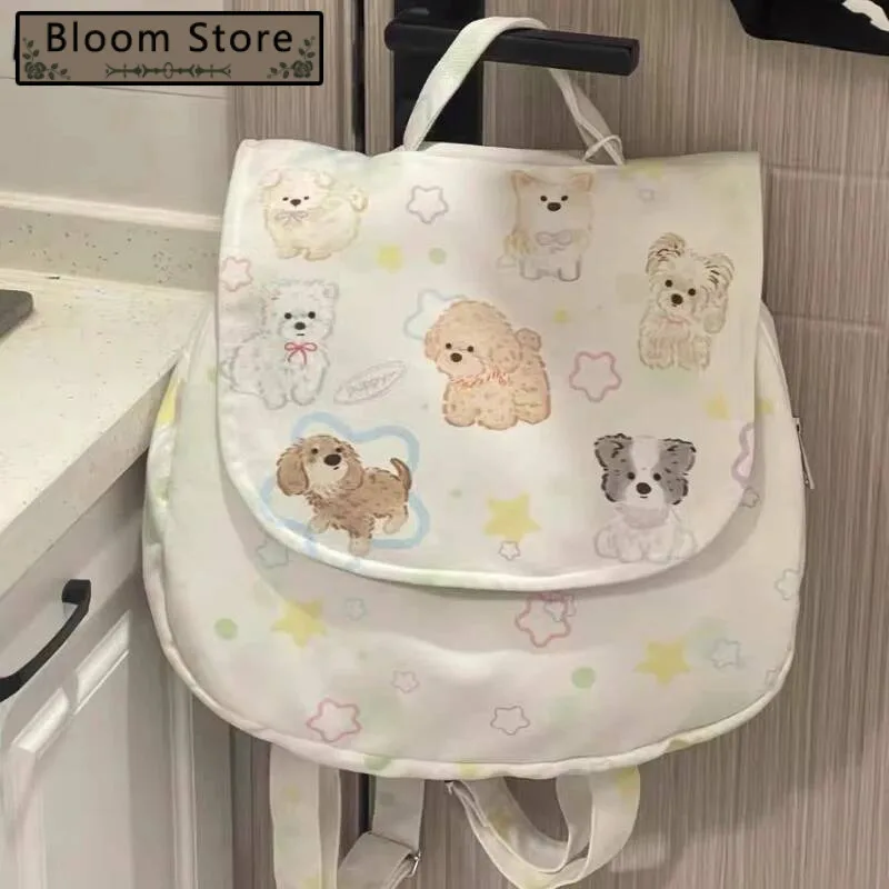 

Cartoon Kawaii Cute Dog Print Backpack Casual Sweet Y2k Aesthetic Backpacks 2025 Japanese Fashion Women Preppy Schoolbags Trendy