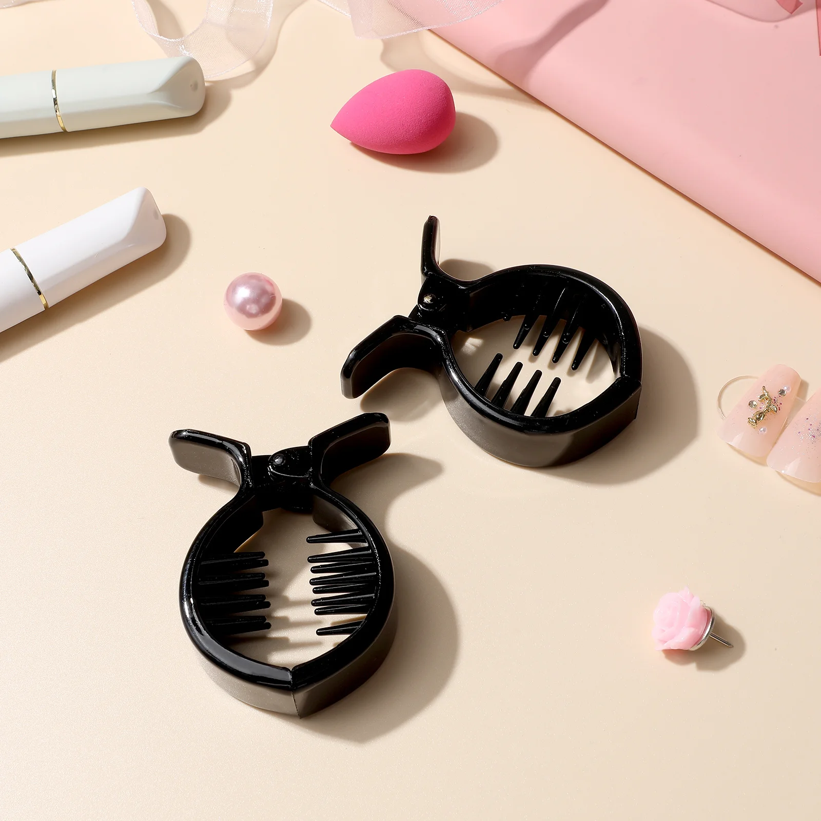 กิ๊บติดผมทรงหางปลาแบบมีซี่ฟัน 2 ชิ้น สำหรับผู้หญิง ใช้สำหรับมัดผมทรงหางม้า แบบกรงเล็บ มีซี่ฟันด้านในทรงกลม อุปกรณ์เสริมผมสำหรับสุภาพสตรี ดีไซน์หรูหรา