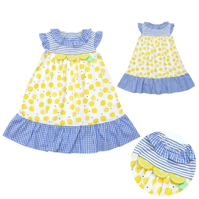

Японская одежда принцессы и дочки, платье-жилет, летняя новая лоскутная одежда в полоску с лимонным принтом для мамы и дочки, одинаковая одежда