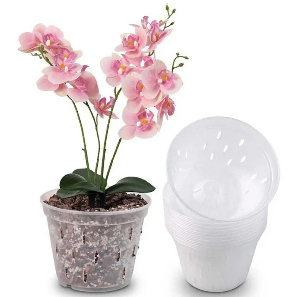 2Pcs 12.5-17cm Transparent Orchid Pots Flower Planters Side Holes Design Plastic Orchid Pots With Trays Growth Gardening Tools