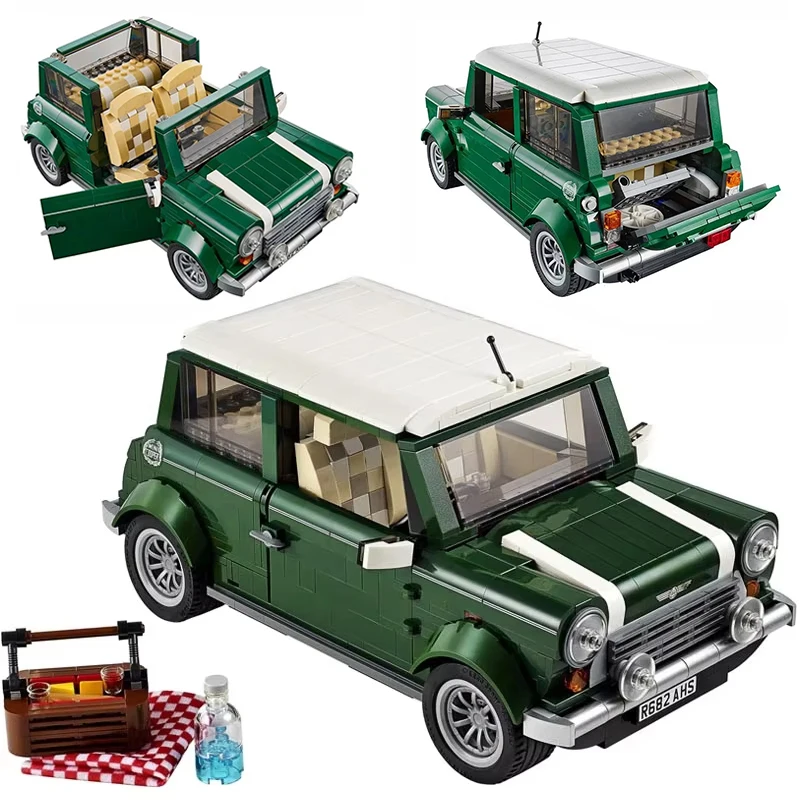 

Мини-зеленая модель автомобиля Cooper, строительные блоки, автомобиль, кирпич для мальчика, праздник на день рождения, Рождество, девочка, детская игрушка, подарок для взрослых