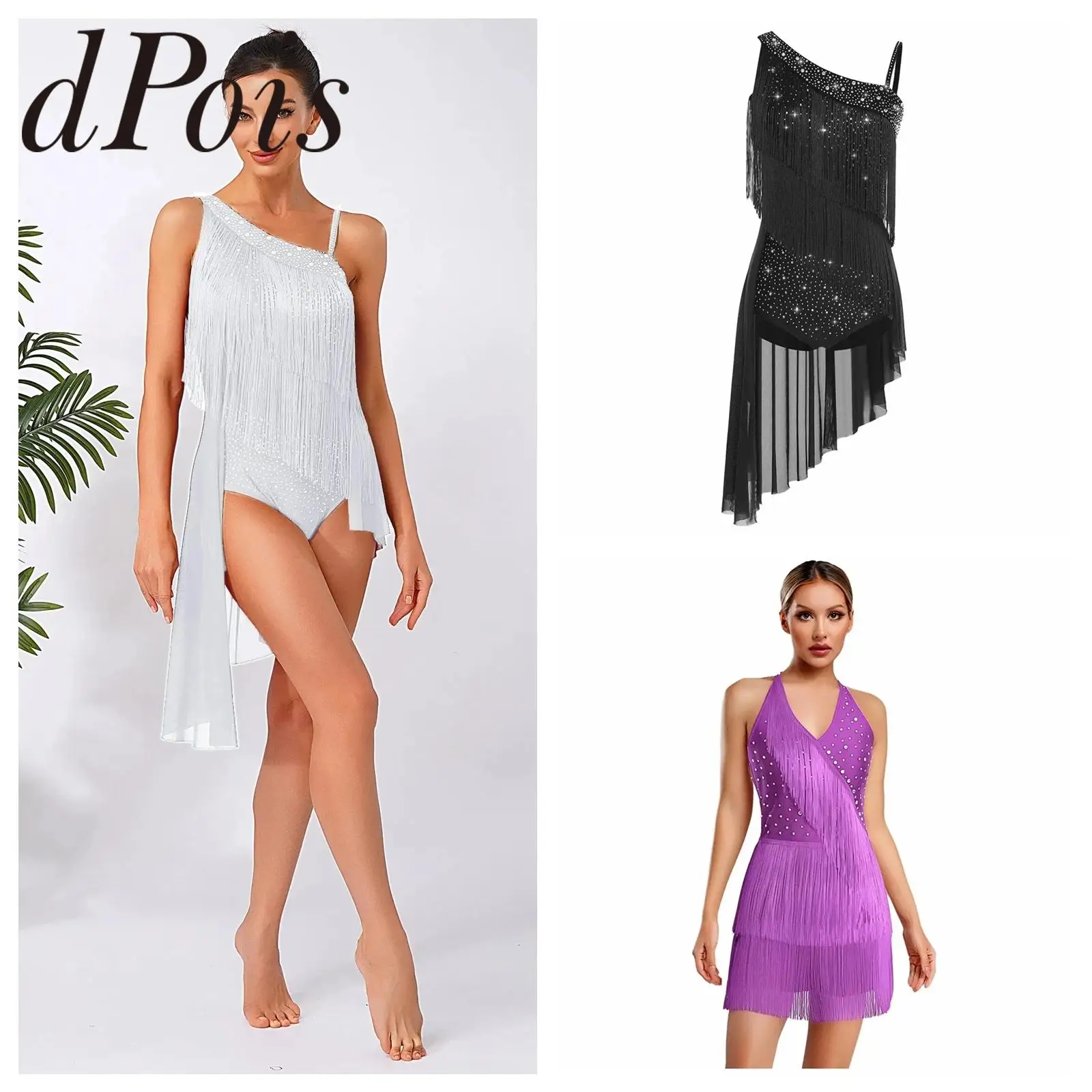 

Women Tassel Tango Salsa Latin Dance Costume Fringed Jumpsuits Ballet Line Dancing Performance Gymnastics Ballroom Bodysuit