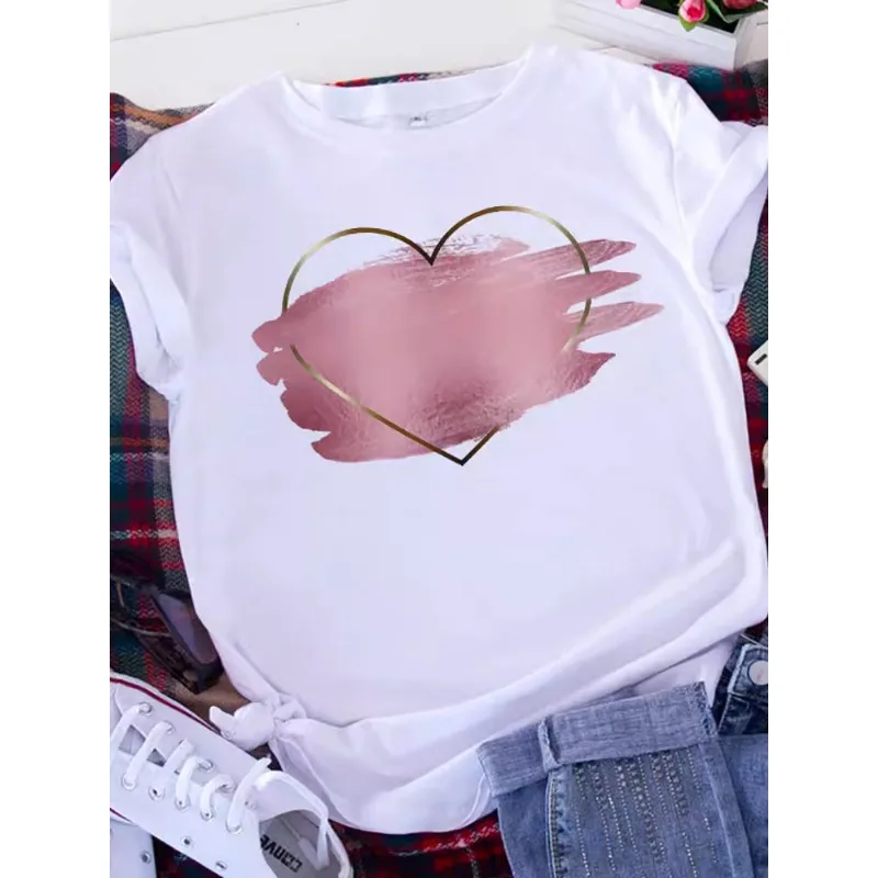 Wit T-shirt Dames Korte Mouw Ronde Hals Los Groot Formaat Casual Top Oversized Brave Soul L Amerikaanse Retro Letters Liefde