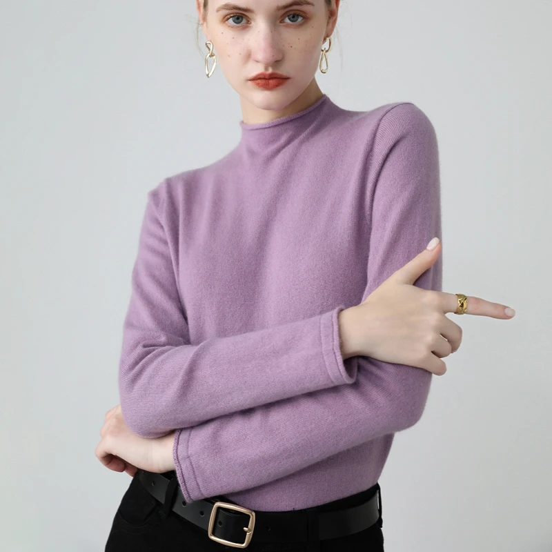 

Rolled Hem Half High Collar Pullover Women's Cashmere Sweater Autumn and Winter New Long Sleeve Slim Knit Bottoming Shirt