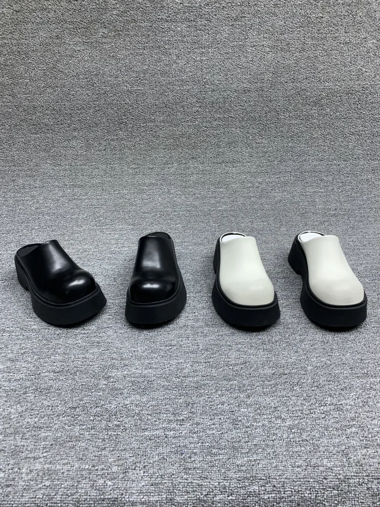 

Women's Spring 2025 New European Sle Faux Fur Slip-On High Heels Half Slippers Comfortable Soft Leather Slipper Shoes