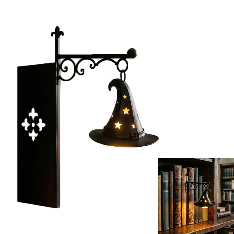 Halloween Retro Bookshelf Lighting Wall Mounted Reading Lamp Metal Gothic LED Night Light for Studious Home Room Ornament image 3