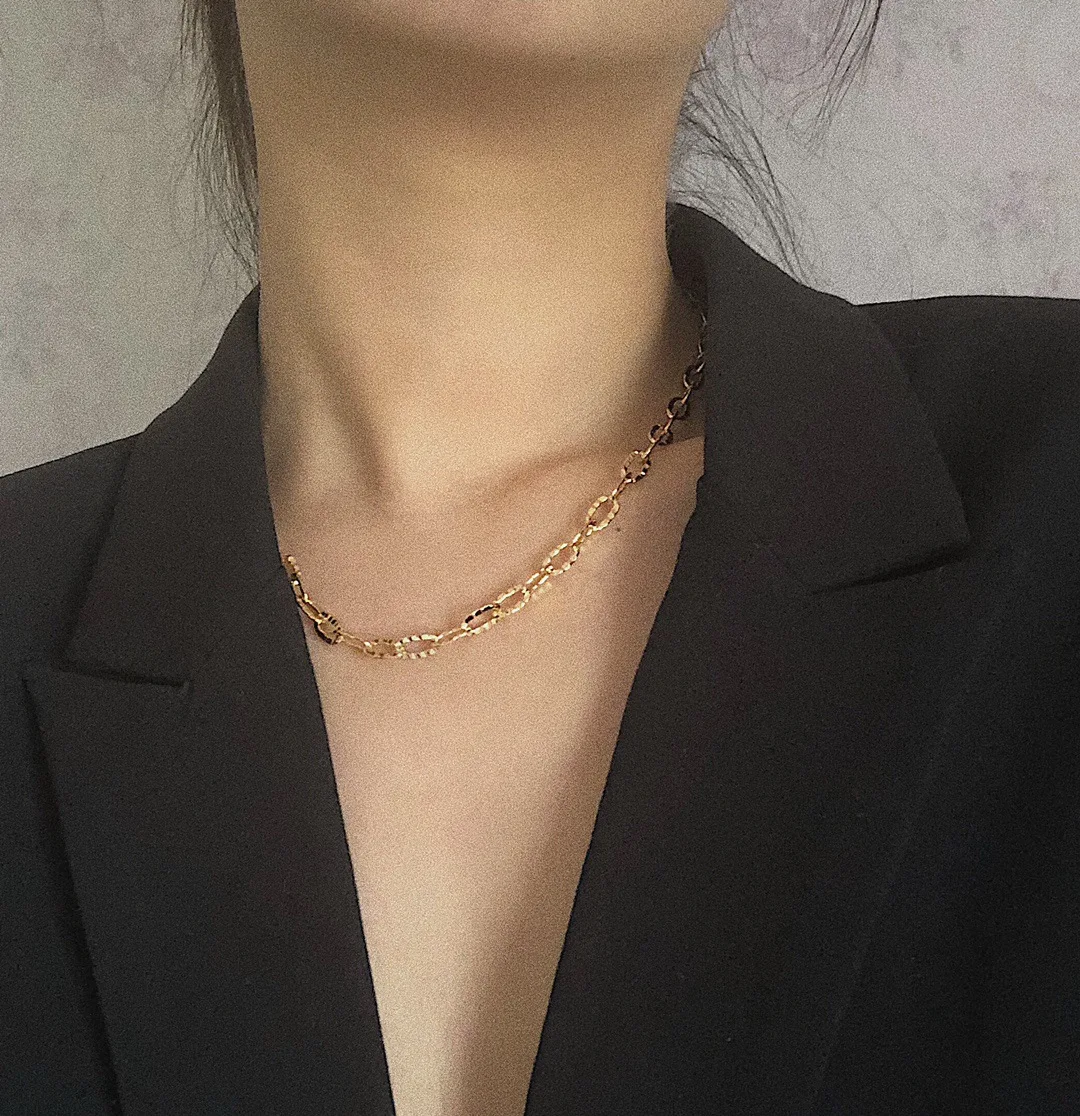 WT-BFN013  Wholesale Big pattern Carved Link Chain Necklace 18k Real Gold Plated Brass Metal Simple Vehicle Jewelry Chain 10PCS