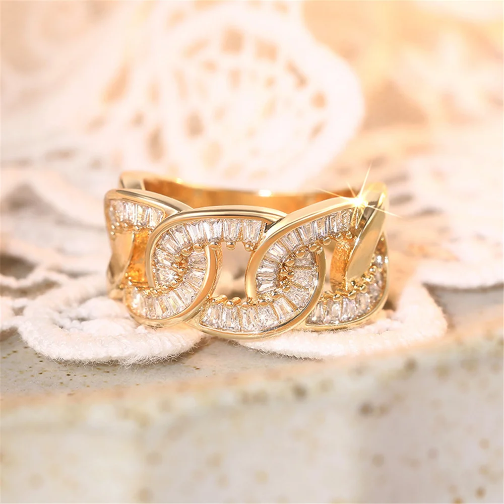 الفاخرة الإناث الذهب الأصفر اللون الأبيض الزركون حجر مجوهرات الزفاف وعد الحب خواتم الخطبة للنساء #6