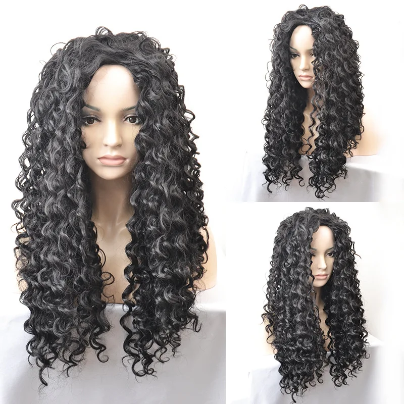 Women Wig Center Parted Bangs Big Wave Curls Long Curly Hair High-temperature Syndicated Hair Wigs +Free Wig Cap