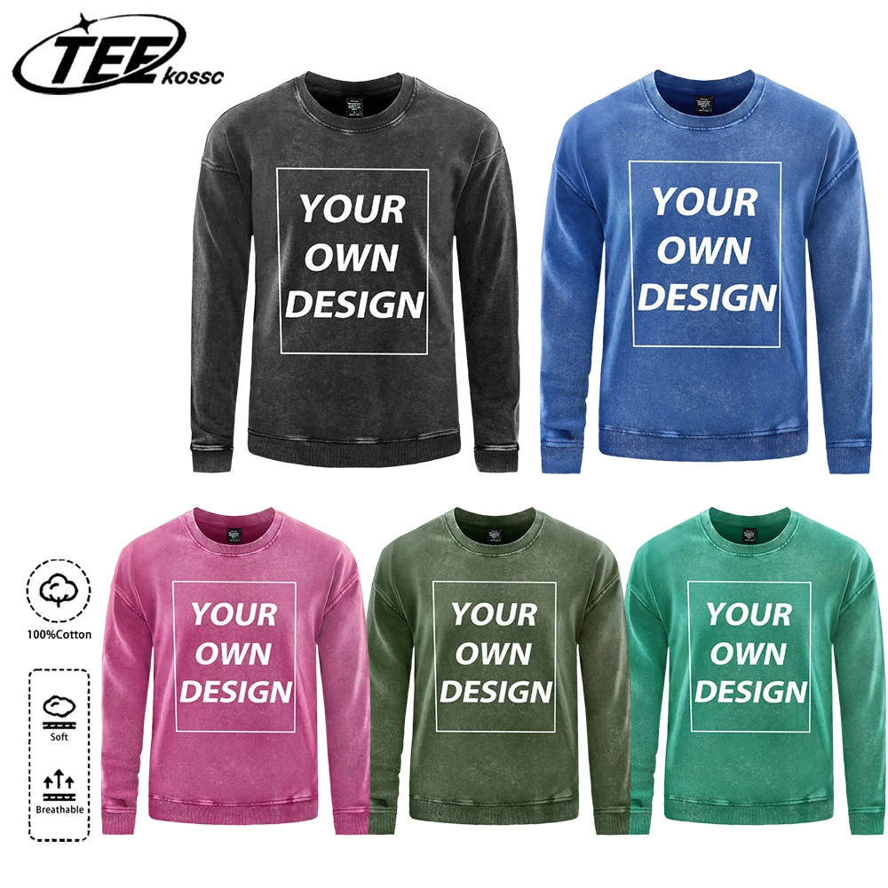 

Мужской осенний потертый свитшот в стиле ретро на заказ, новый модный свободный пуловер, повседневный хлопковый топ, дышащая одежда в стиле хип-хоп