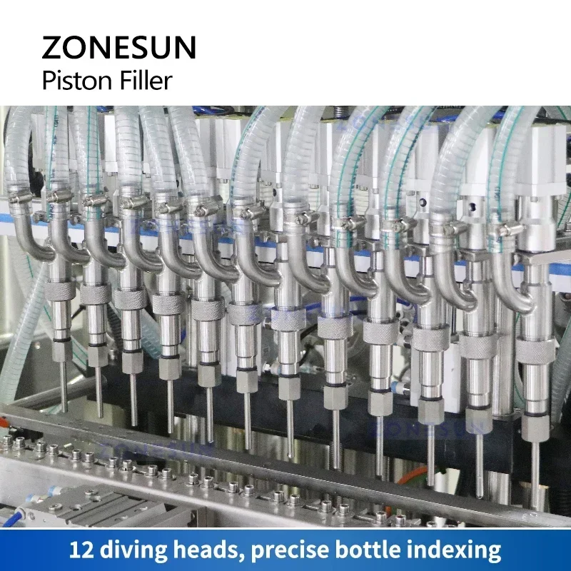 ZONESUN-enchufe automático de pistón, máquina de llenado de pasta gruesa, equipo de llenado neumático volumétrico, Servo bomba ZS-YT12T-12PX