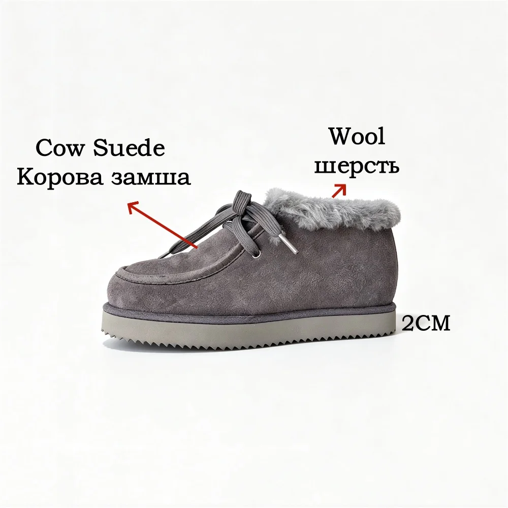 Women's Cow Suede Ankle Boots - Lace-Up Fur-Lined Winter Shoes