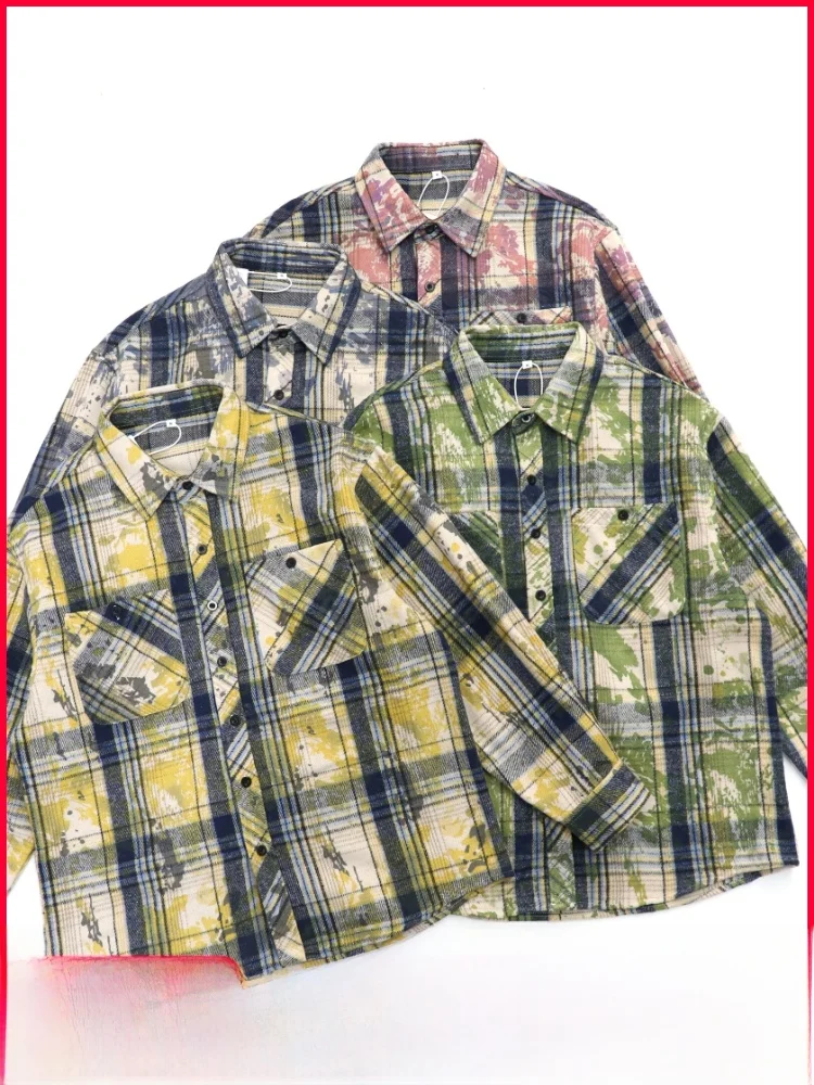 

Retro Tie Dye Long Sve Men's irt Jaet Inner Wear Layering Spring Faion Stand Fit Button up Cotton Youth Trend