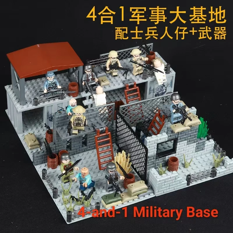 Base militaire Legos Compatible, quartier général, forteresse post-apocalyptique, blocs de construction abandonnés, scénarios de ruines de la seconde guerre mondiale