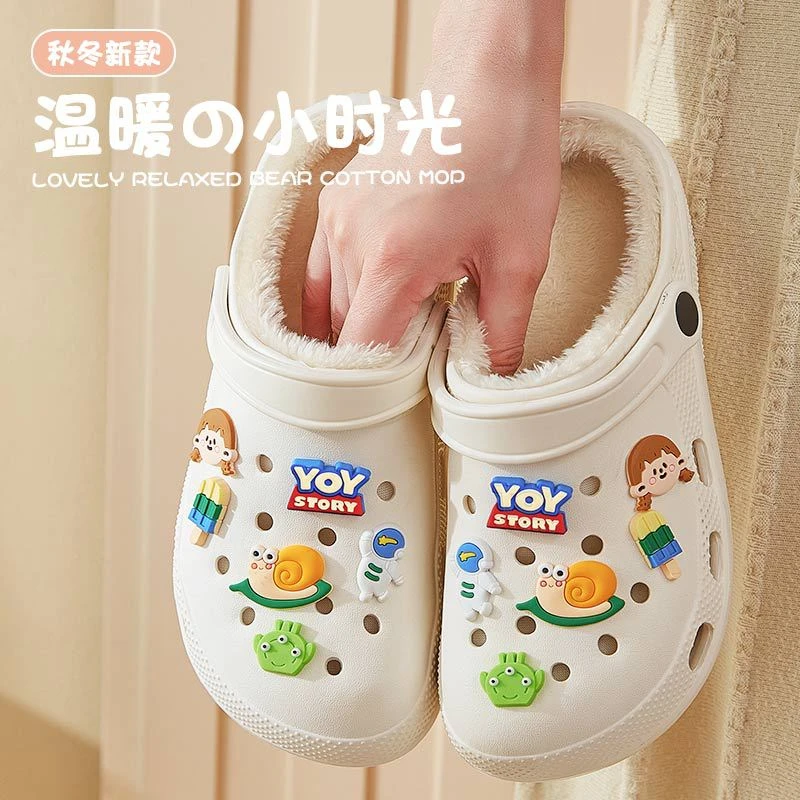 

Winter Women Slippers Platform Clogs Warm Furry Slippers Fur Indoor Home Cotton Shoes Female Fluffy Slides Plush Slippers