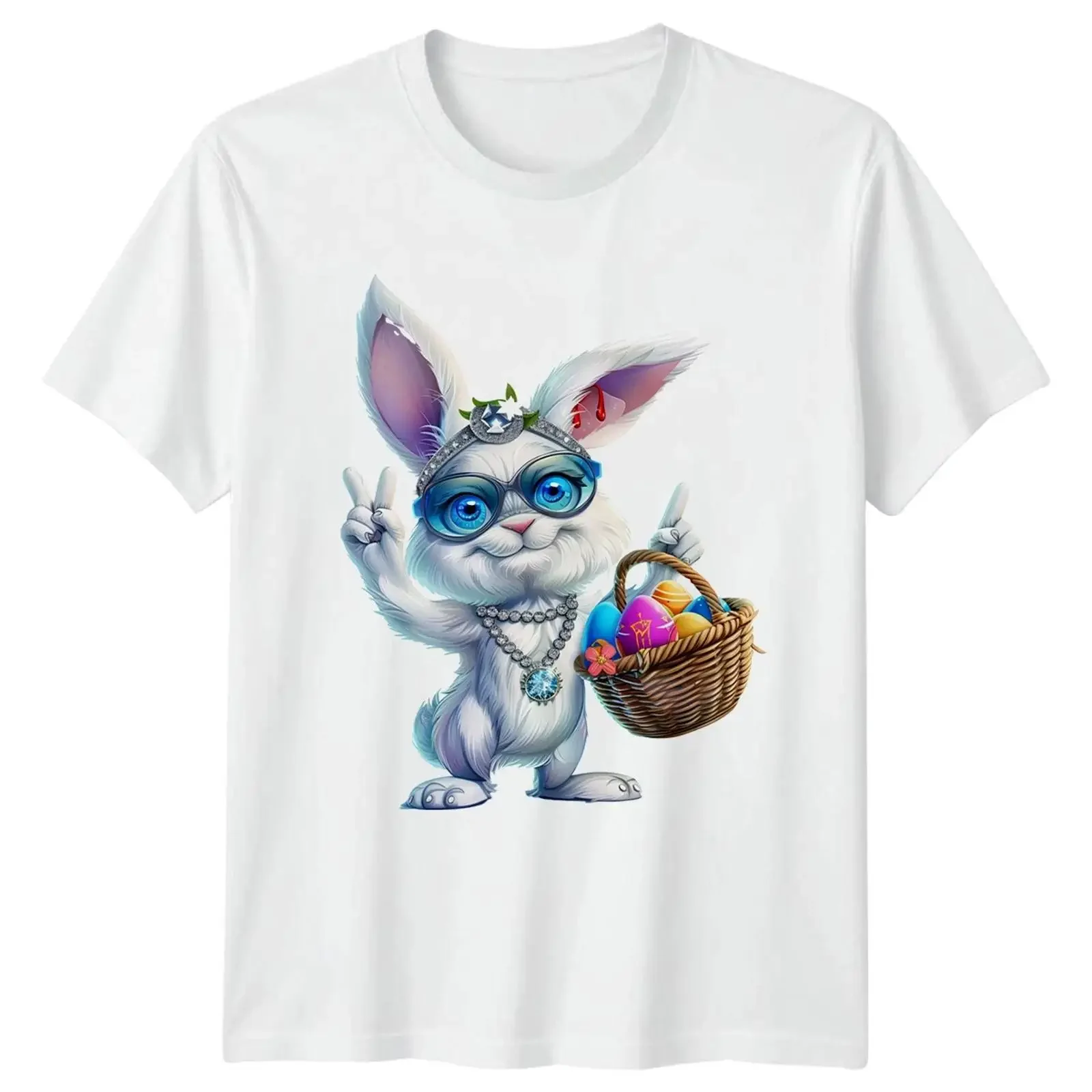 Bling Osterhase mit Sonnenbrille Damen T Shirt Ostern Hase Urlaub vintage Washed Casual Unisex Soft fashion graphic Stylish