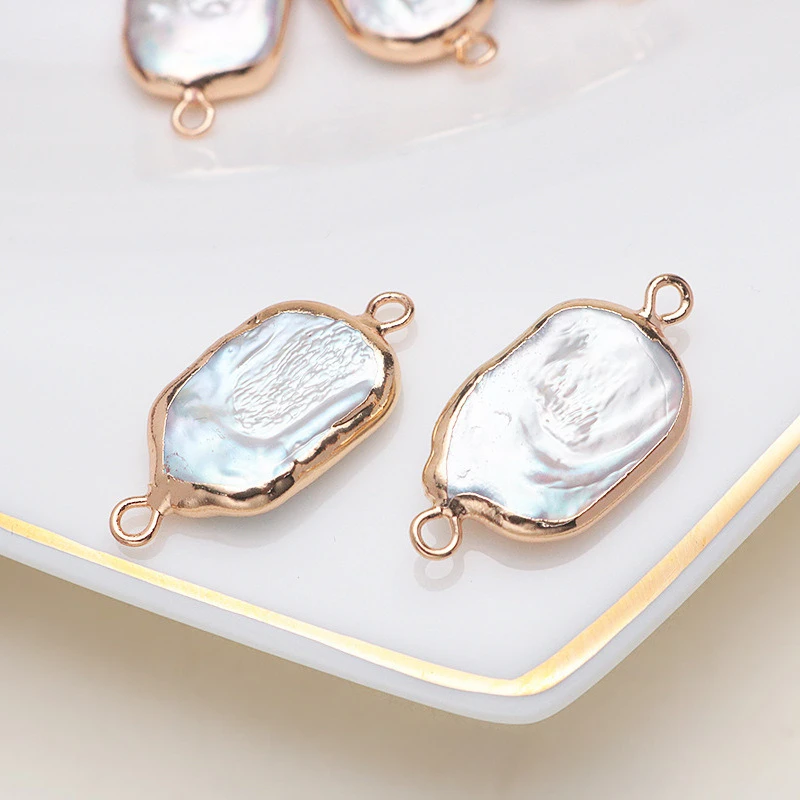 

12-13mmx19-20mm Natural Baroque Square Golden Edge Double Hole Pendant Connector DIY Handmade Jewelry Accessories 1PC