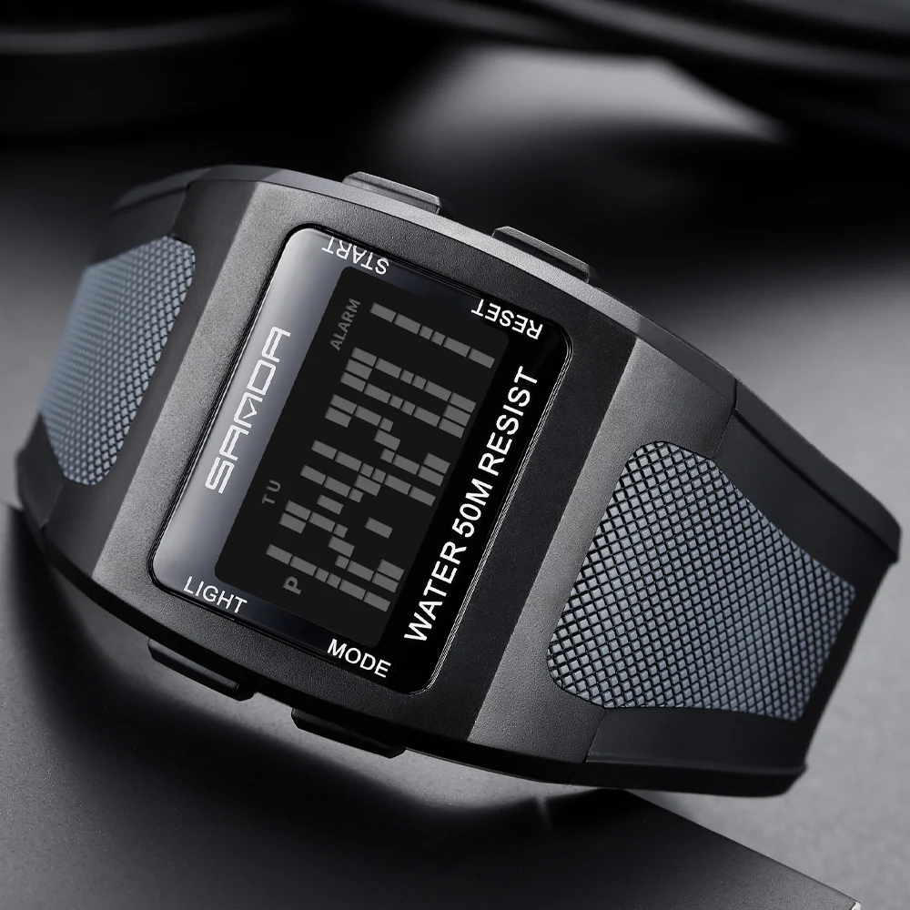 SANDA Men Digital Watches Sports Back Light Stopwatch Casual Countdown Wristwatch for Mens 5Bar Waterproof Big Dial Alarm Reloj